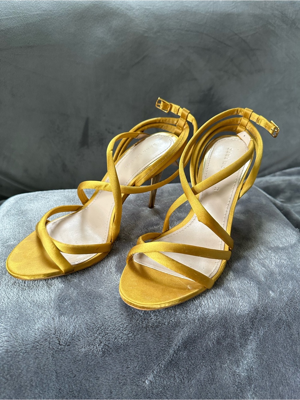 Zara Mustard Yellow Strappy Stiletto Sandals